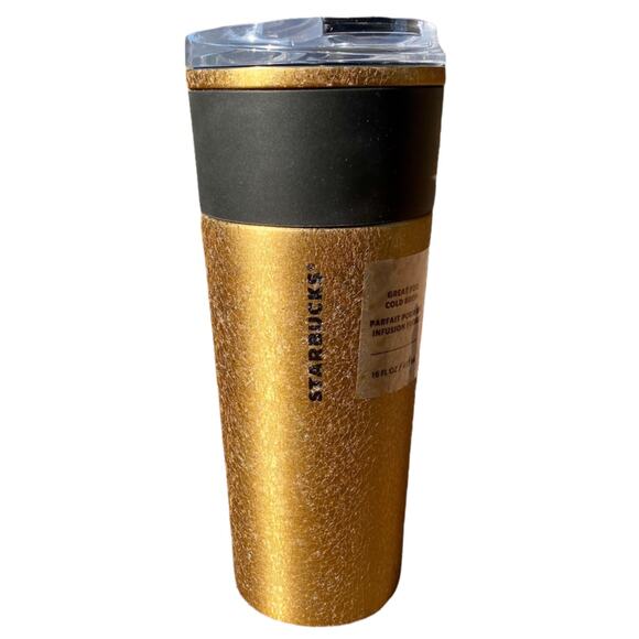 Starbucks Tumbler Fall 2021 Gold Marble Black Grip Textured Stainless Steel 16oz - Picture 1 of 8
